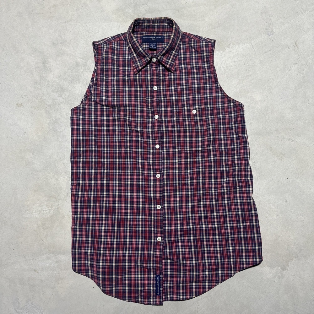 Abercrombie & Fitch Button Down Shirt Vest Women's SZ M Vintage Y2K 100% Cotton